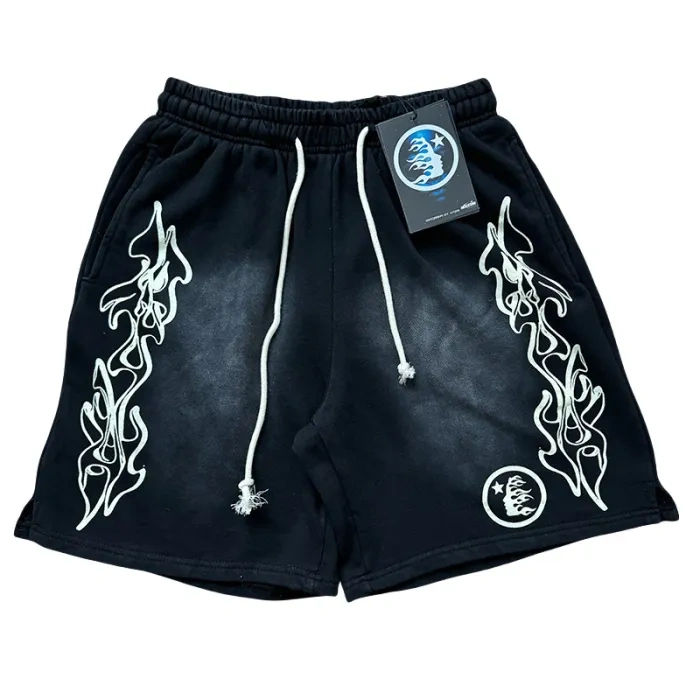 HS  Flame Letter Print Washed Version Tee & Shorts Set