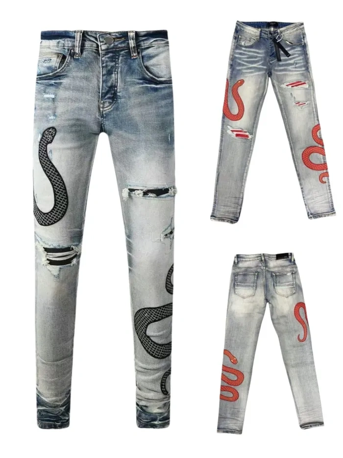 AM 1:1 quality version  Embroidered Python Jeans