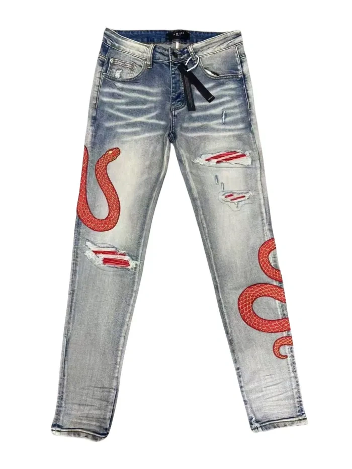 AM 1:1 quality version  Embroidered Python Jeans