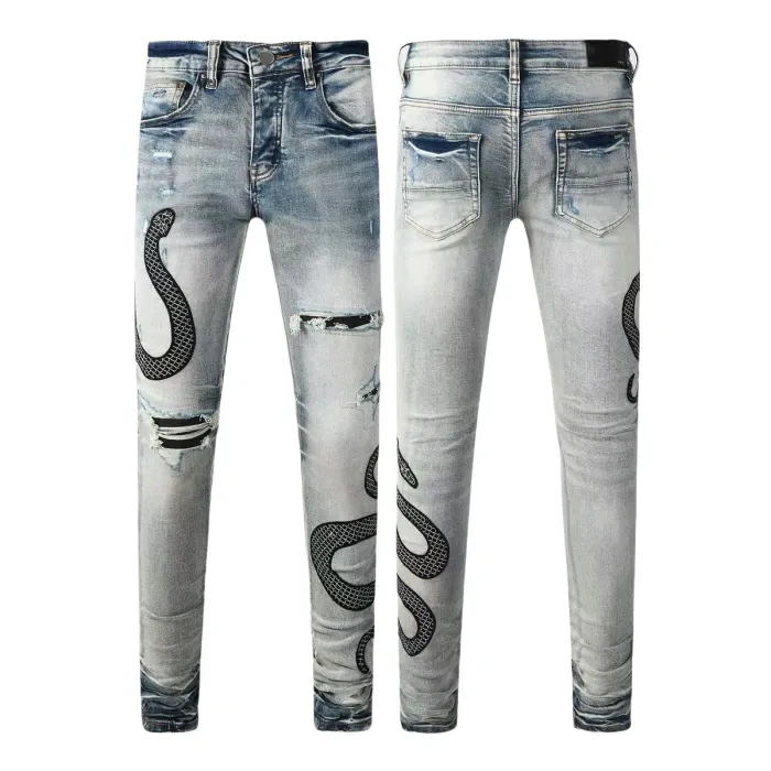 AM 1:1 quality version  Embroidered Python Jeans