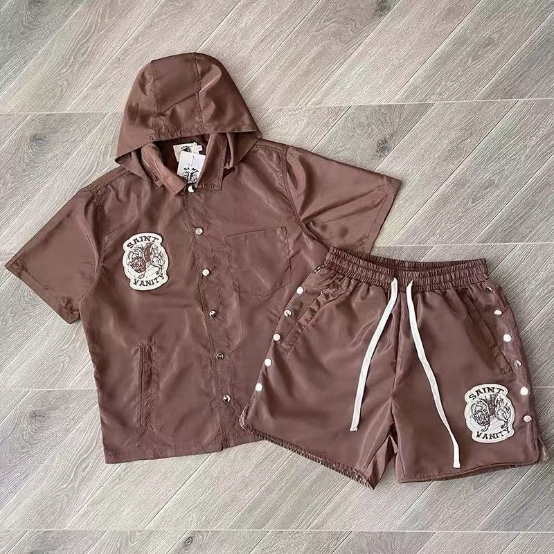 Saint Vanity Nylon Hood Button Up Shirt Shorts 4 Colors