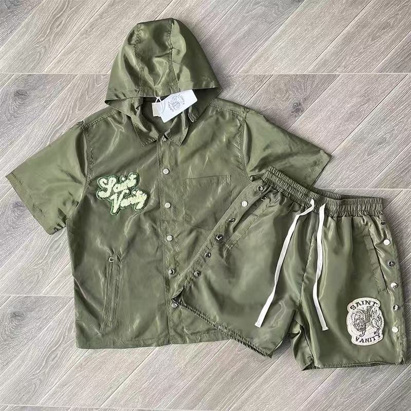 Saint Vanity Nylon Hood Button Up Shirt Shorts 4 Colors