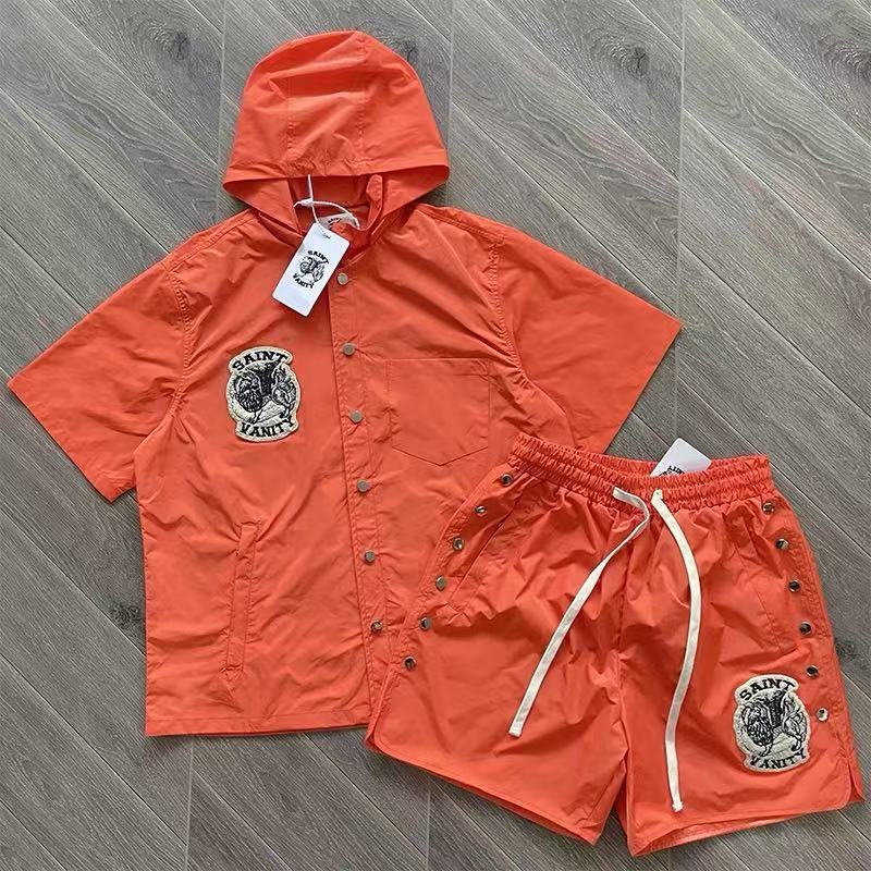 Saint Vanity Nylon Hood Button Up Shirt Shorts 4 Colors