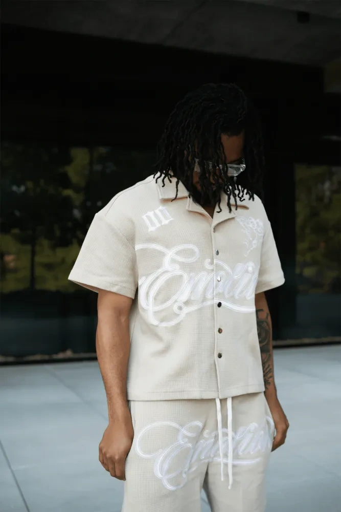Mixed Emotion Embroidered Logo Waffle Shirt & Shorts Set 3 Colors