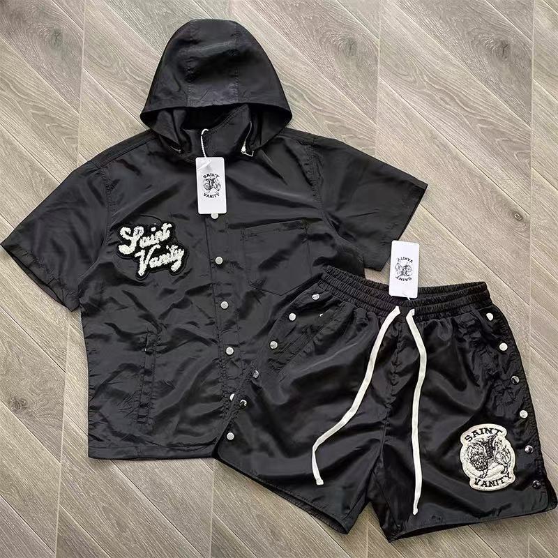 Saint Vanity Nylon Hood Button Up Shirt Shorts 4 Colors