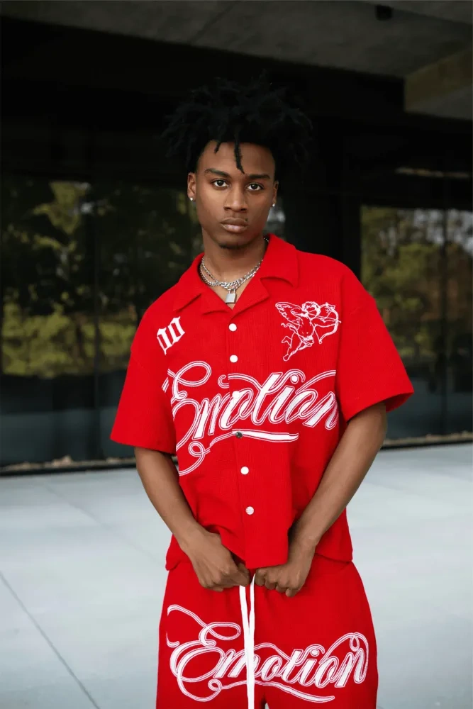 Mixed Emotion Embroidered Logo Waffle Shirt & Shorts Set 3 Colors