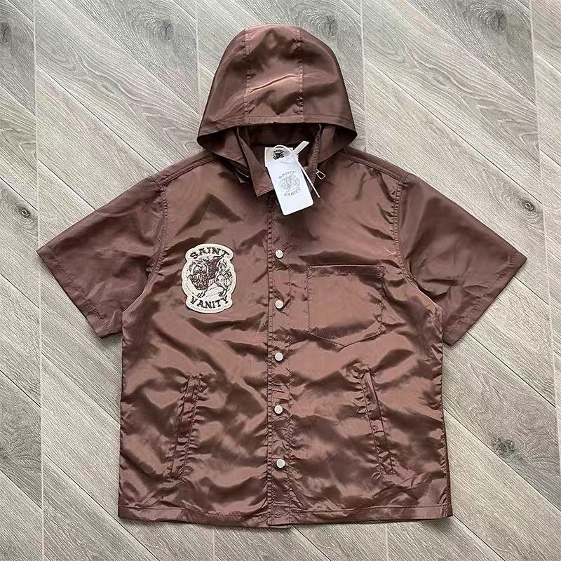 Saint Vanity Nylon Hood Button Up Shirt Shorts 4 Colors