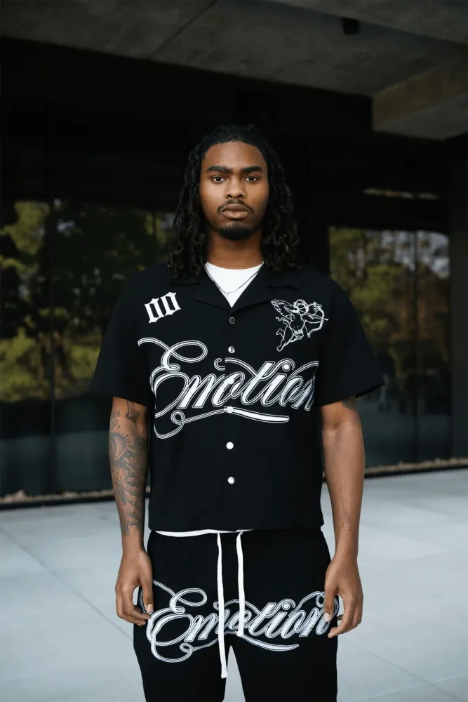 Mixed Emotion Embroidered Logo Waffle Shirt & Shorts Set 3 Colors