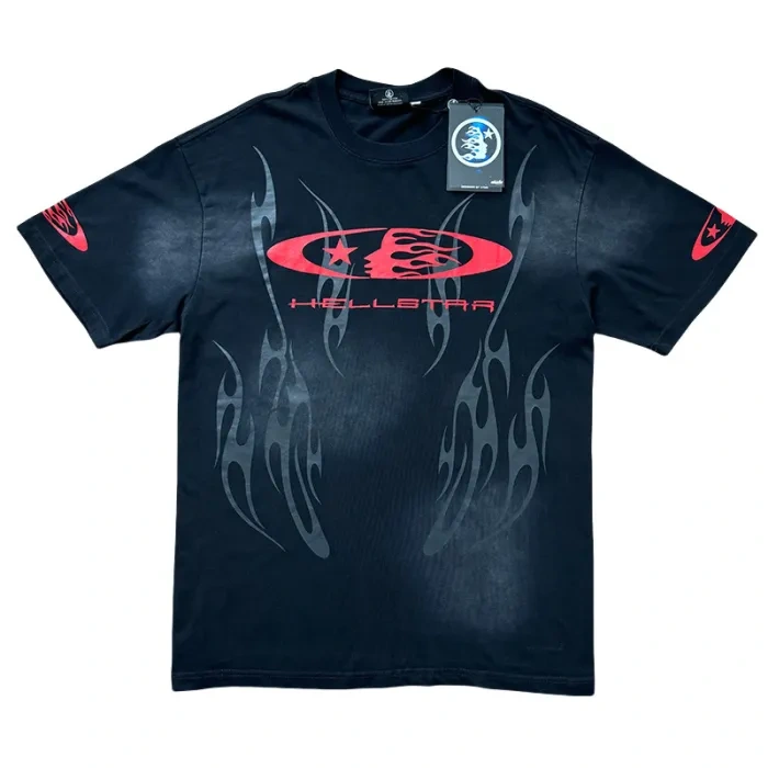 Hellstar  Dark Flame Red Logo Print Washed Version Tee
