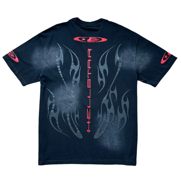 Hellstar  Dark Flame Red Logo Print Washed Version Tee
