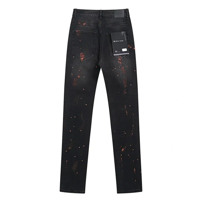 Purple Orange-red splashed ink jeans