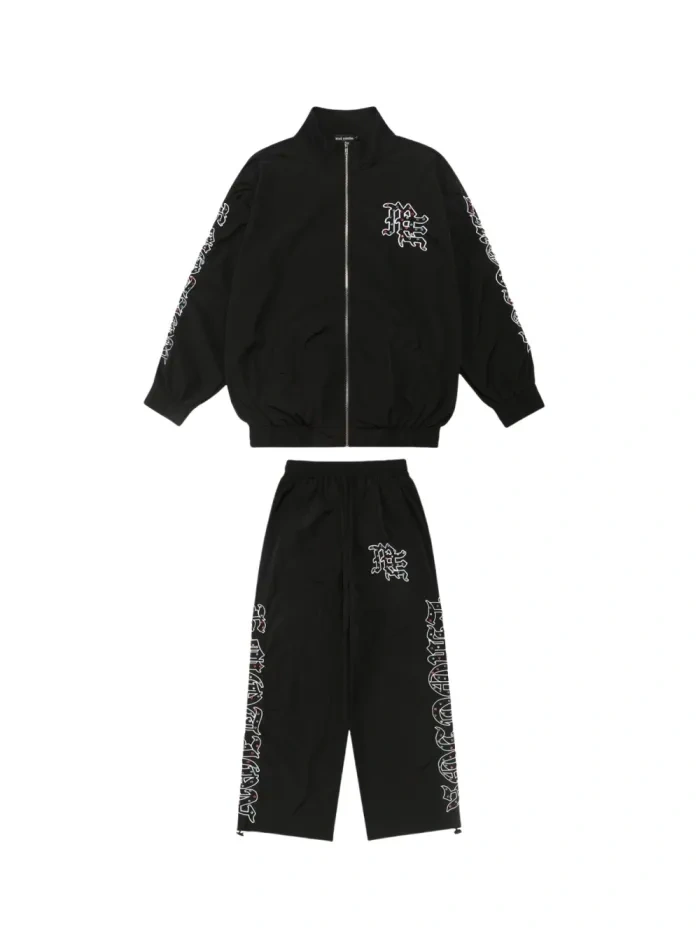 Mixed Emotion Embroidered Logo Colorful Rhinestone Nylon Jacket & Pants Set