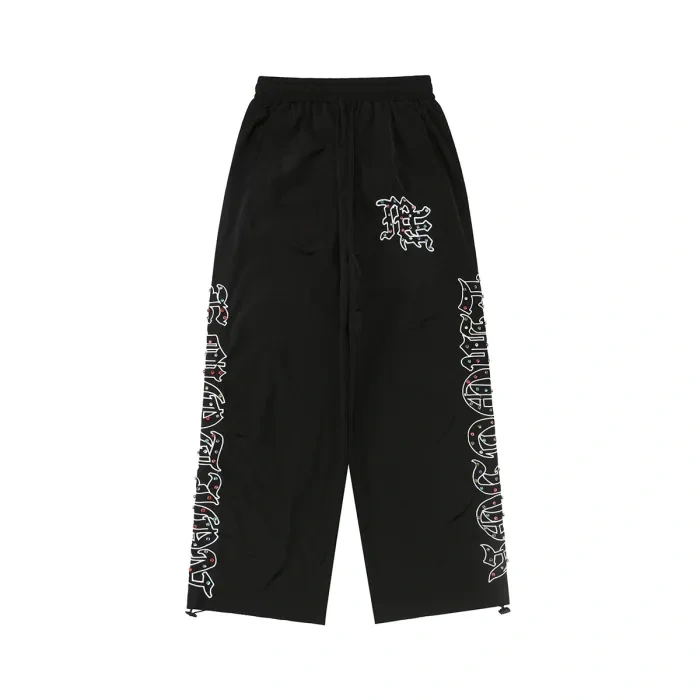 Mixed Emotion Embroidered Logo Colorful Rhinestone Nylon Jacket & Pants Set
