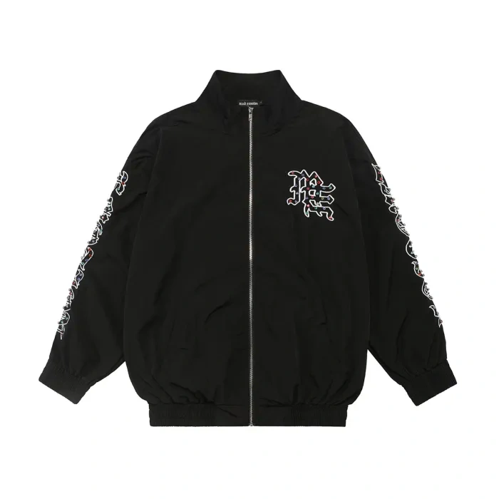 Mixed Emotion Embroidered Logo Colorful Rhinestone Nylon Jacket & Pants Set