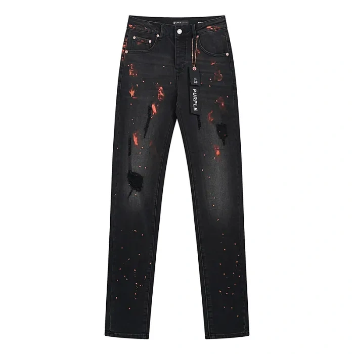 Purple Orange-red splashed ink jeans