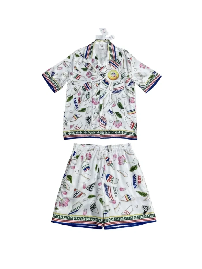 Casa 1:1 quality version Silk Digital Printed Polo Shirt & Shorts Set
