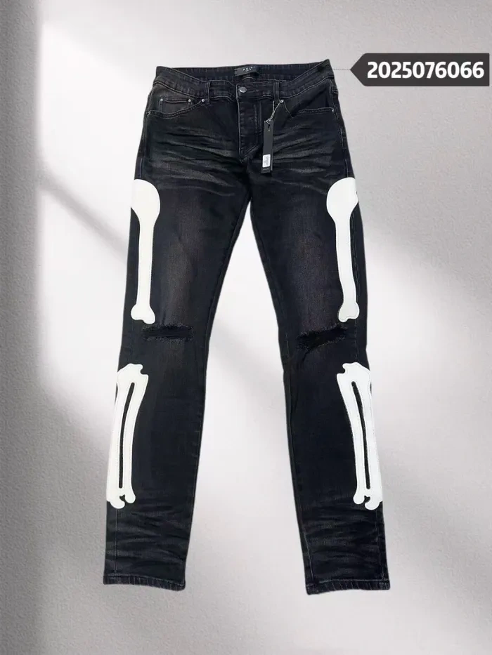 AM  1:1 quality version  White Bone Patchwork Distressed Jeans Black