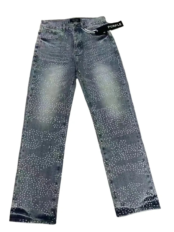 Purple 1:1 quality version  Front Full Print Rhinestone Jeans