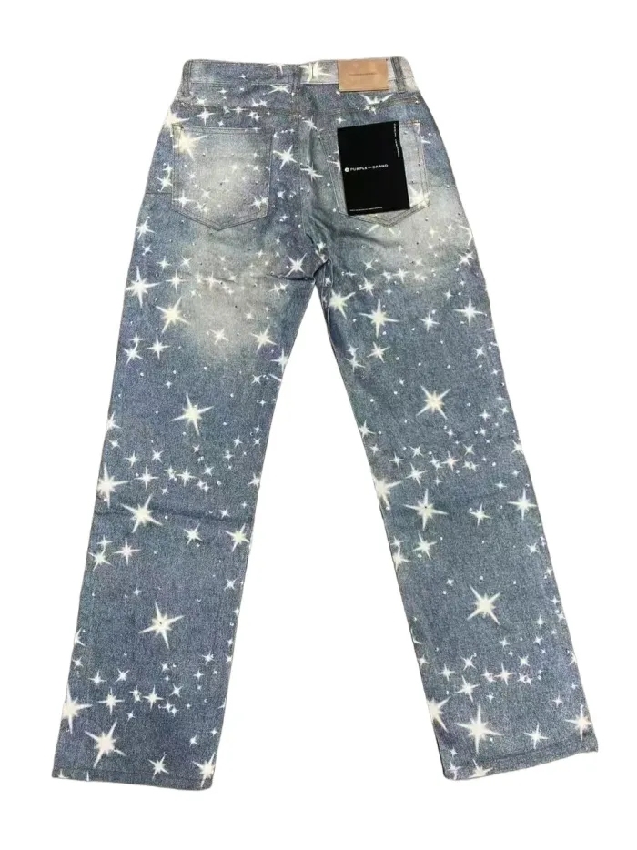 Purple 1:1 quality version  Star Print Rhinestone jeans