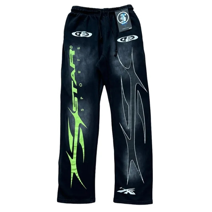 Hellstar Running Man Letter Print Sports Washed Version hoodie & pants set
