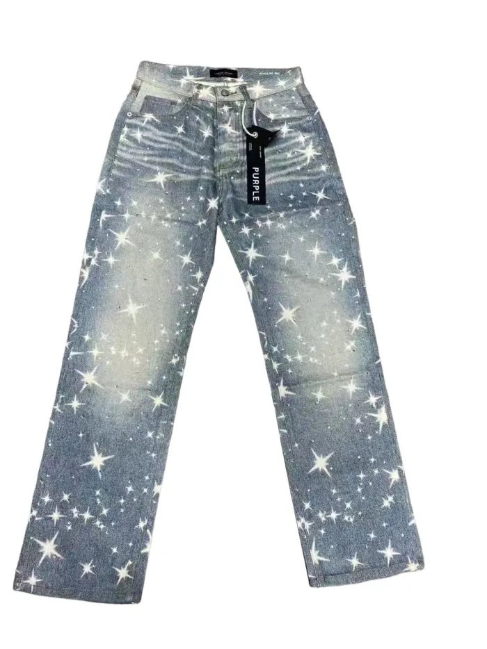 Purple 1:1 quality version  Star Print Rhinestone jeans