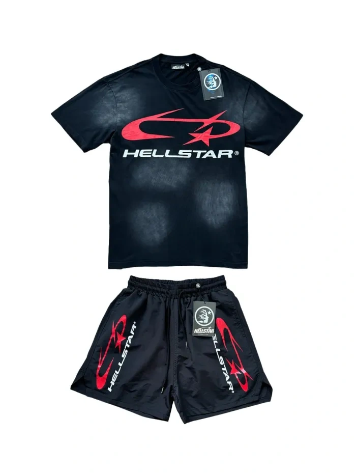 Hellstar Red and white printed Washed Version Tee & Shorts Set