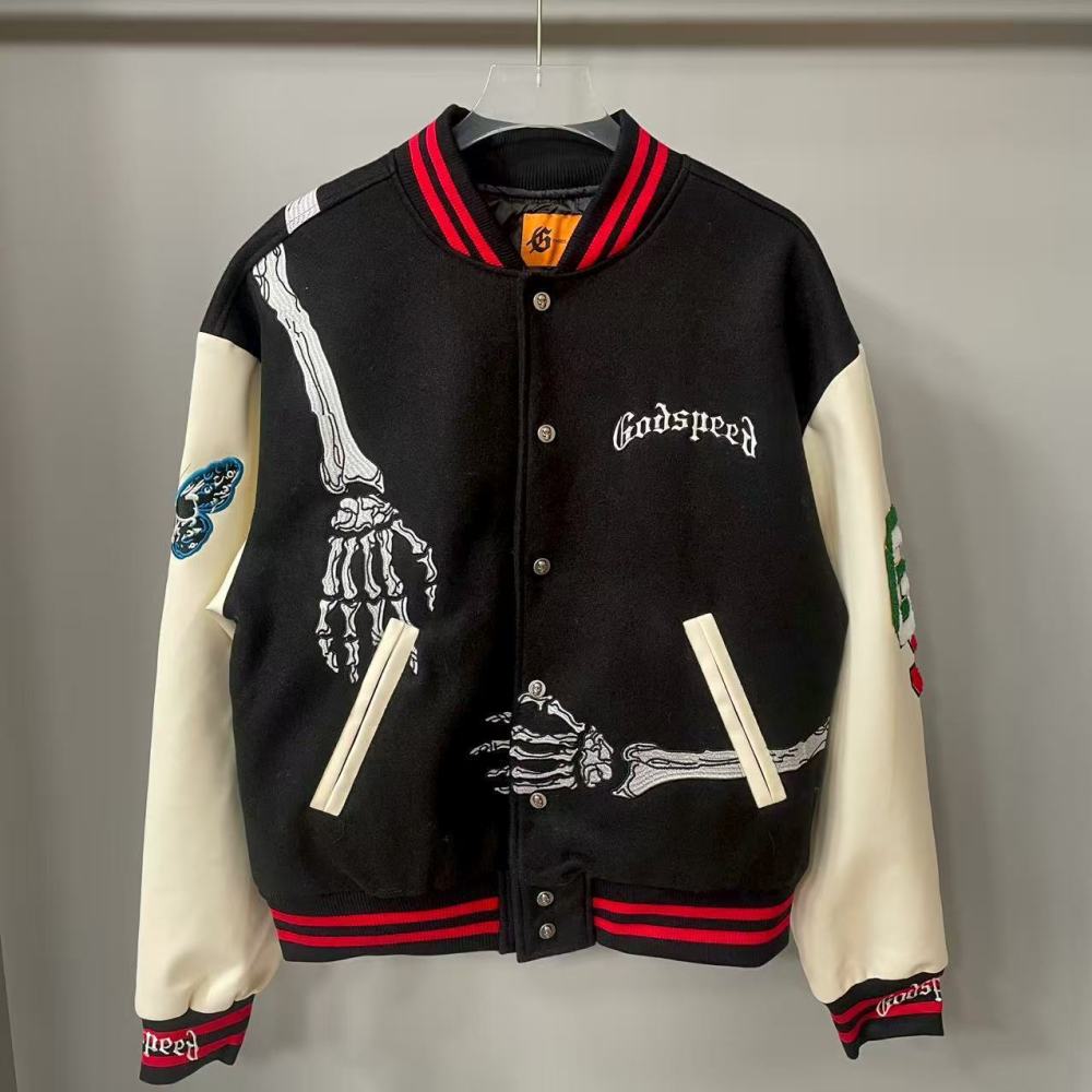 Godspeed Skull Hug From Back Varsity Jacket