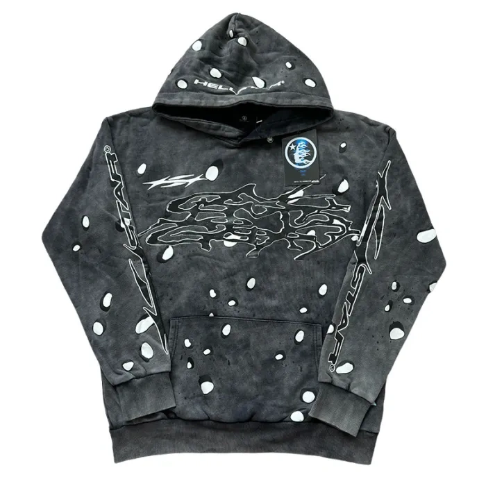 Hellstar Black and white dot printed Washed Version hoodie & pants set