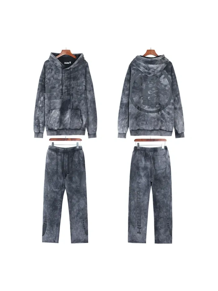 Hellstar Black Logo Print Washed Version hoodie & pants set