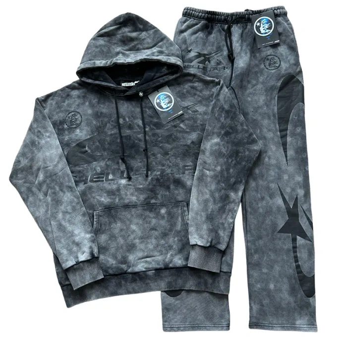 Hellstar Black Logo Print Washed Version hoodie & pants set