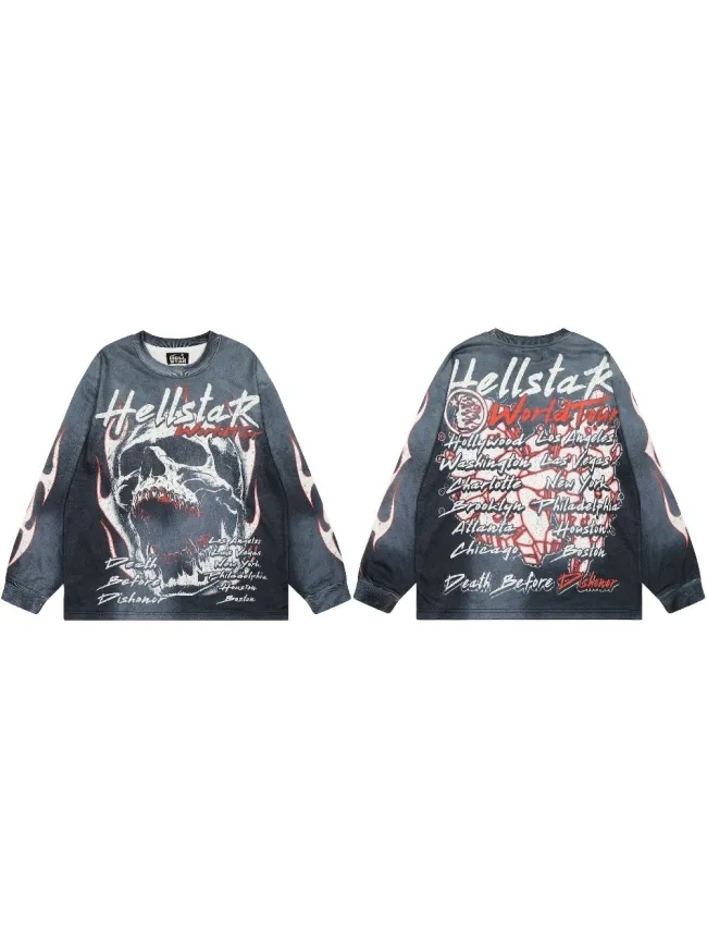 Hellstar Menacing Skeleton Print Washed Version Long-Sleeve