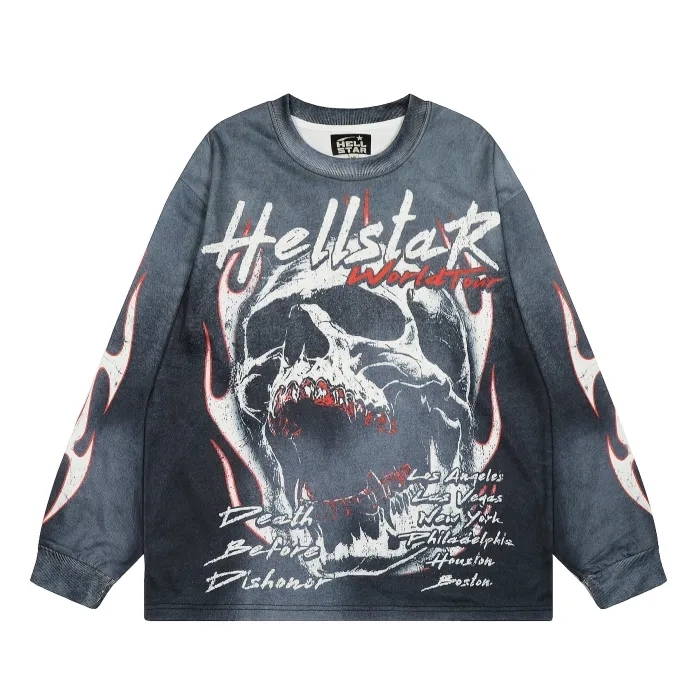 Hellstar Menacing Skeleton Print Washed Version Long-Sleeve