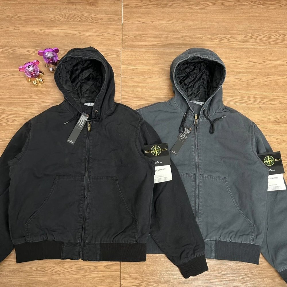 Stone Island Detroit Washed-out Hoodie Cotton Coat Black Grey
