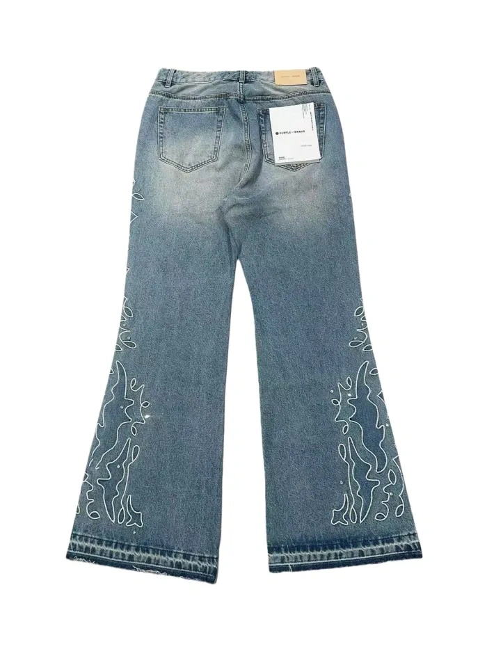 Purple Brand 1:1 quality version Line Embroidered Rhinestone Micro-Flared Jeans 2 colors