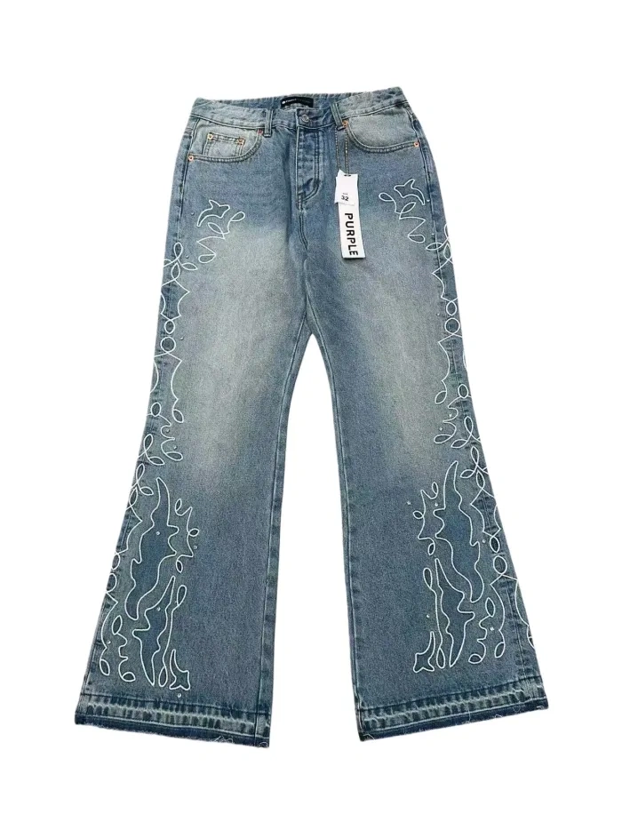 Purple Brand 1:1 quality version Line Embroidered Rhinestone Micro-Flared Jeans 2 colors
