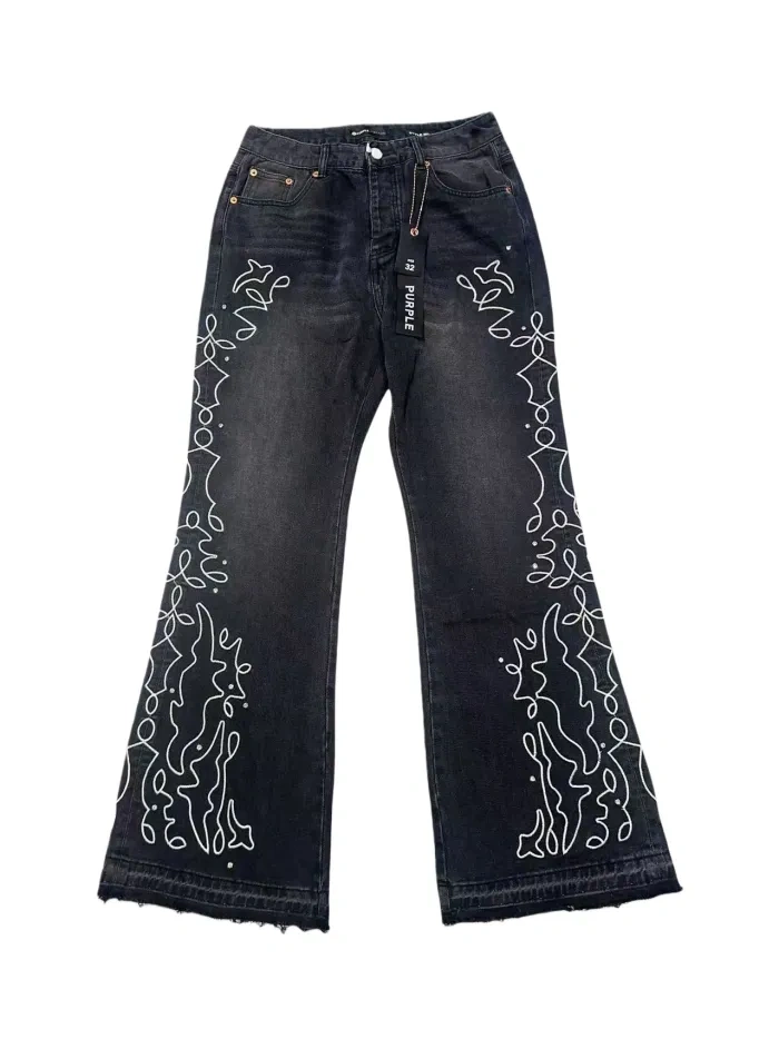 Purple Brand 1:1 quality version Line Embroidered Rhinestone Micro-Flared Jeans 2 colors