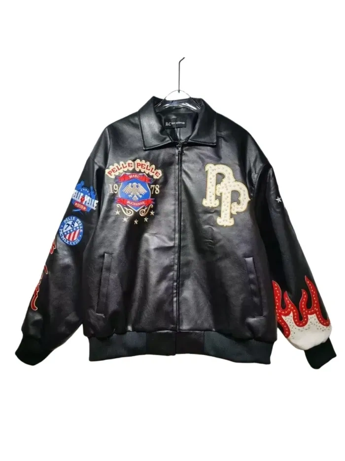 Small Pearl Old Eagle Badge Leather Jacket 4 colors