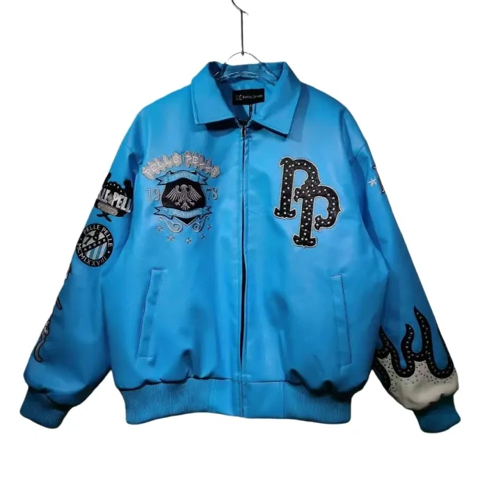 Small Pearl Old Eagle Badge Leather Jacket 4 colors
