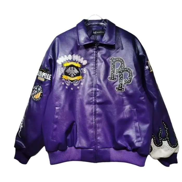 Small Pearl Old Eagle Badge Leather Jacket 4 colors