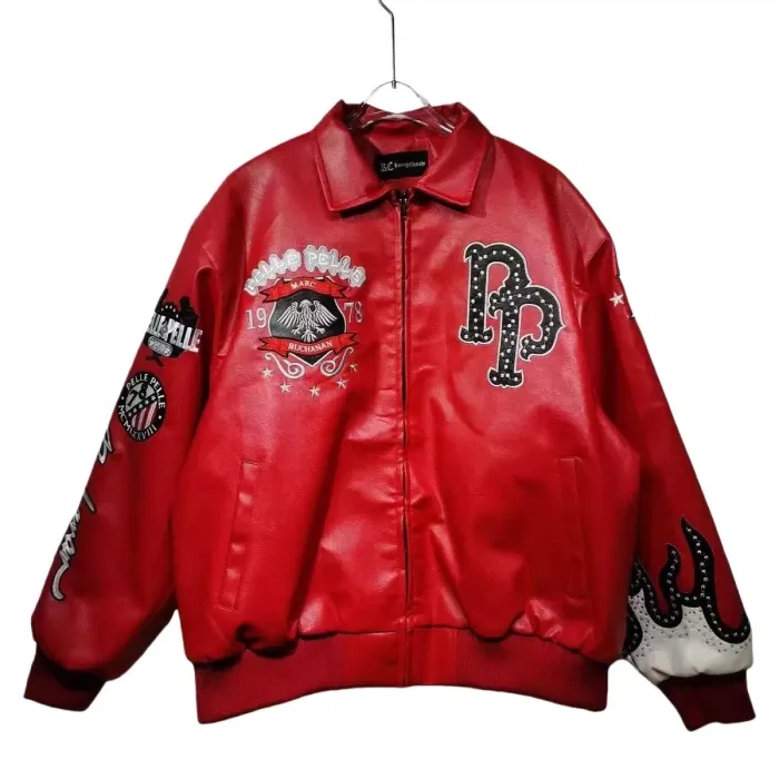 Small Pearl Old Eagle Badge Leather Jacket 4 colors