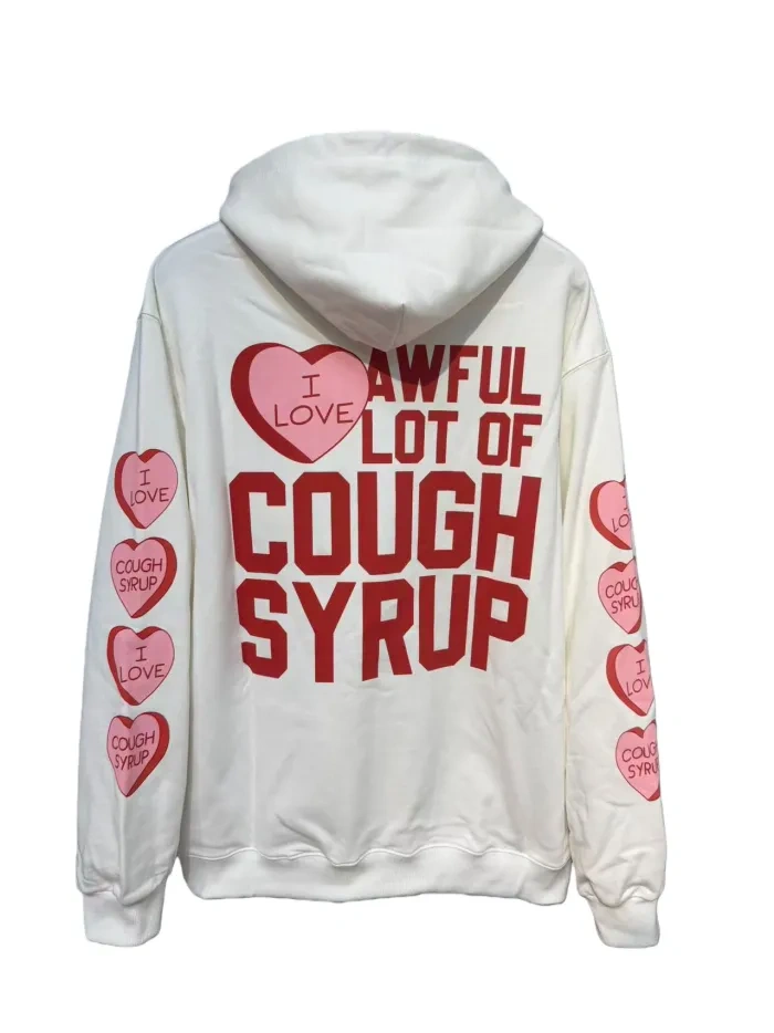 Thats A Awful Lot Of Cough Syrup Pink Heart Angel Print Hoodie