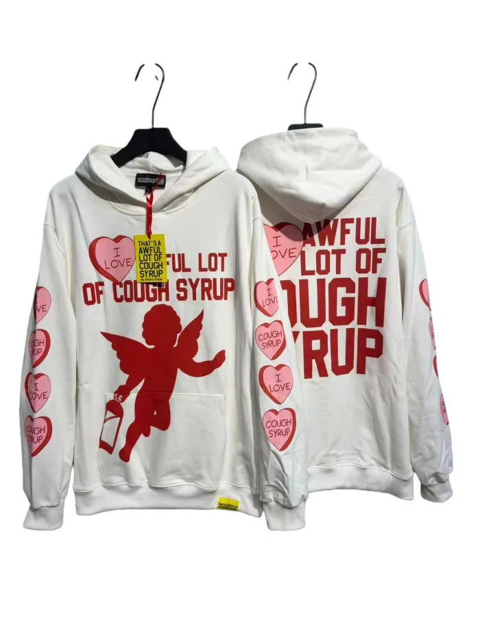 Thats A Awful Lot Of Cough Syrup Pink Heart Angel Print Hoodie
