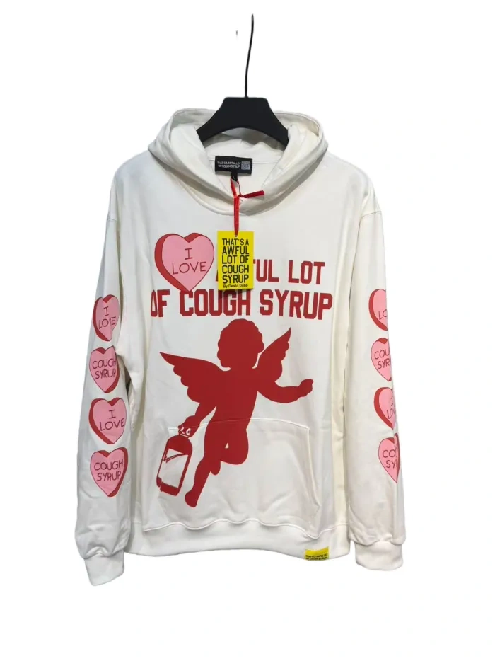 Thats A Awful Lot Of Cough Syrup Pink Heart Angel Print Hoodie