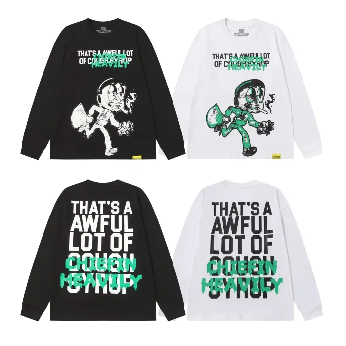 Thats Awful A Lot Of Cough Syrup Cartoon Character Alphabet Print Long Sleeve Shirt 2 colors