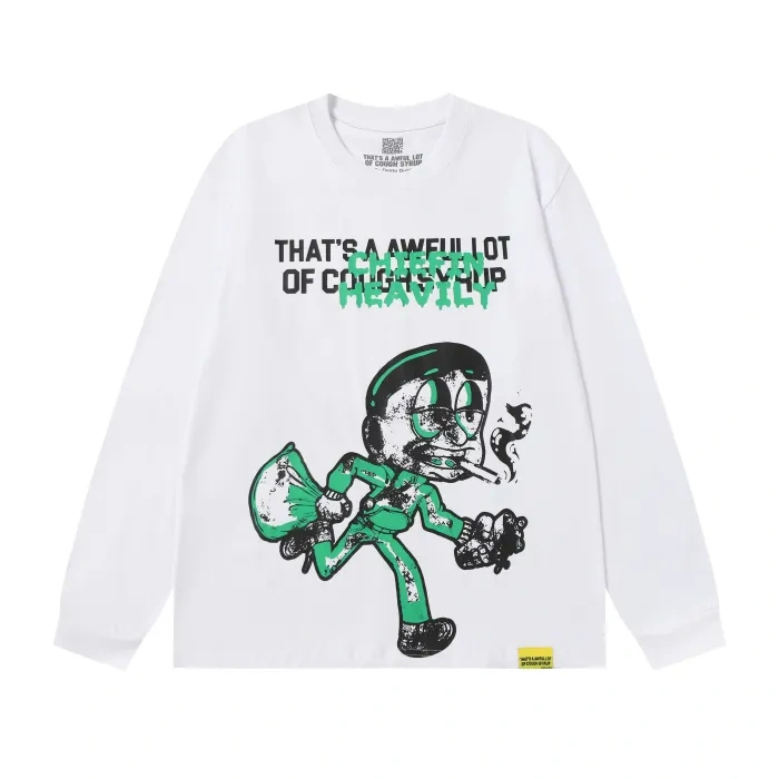 Thats Awful A Lot Of Cough Syrup Cartoon Character Alphabet Print Long Sleeve Shirt 2 colors