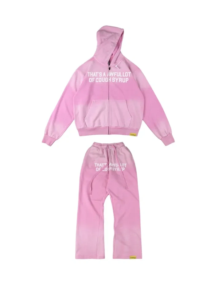 Thats A Awful Lot Of Cough Syrup Cracked Letter Print Washed Version Hoodie & Pants Set 2 colors