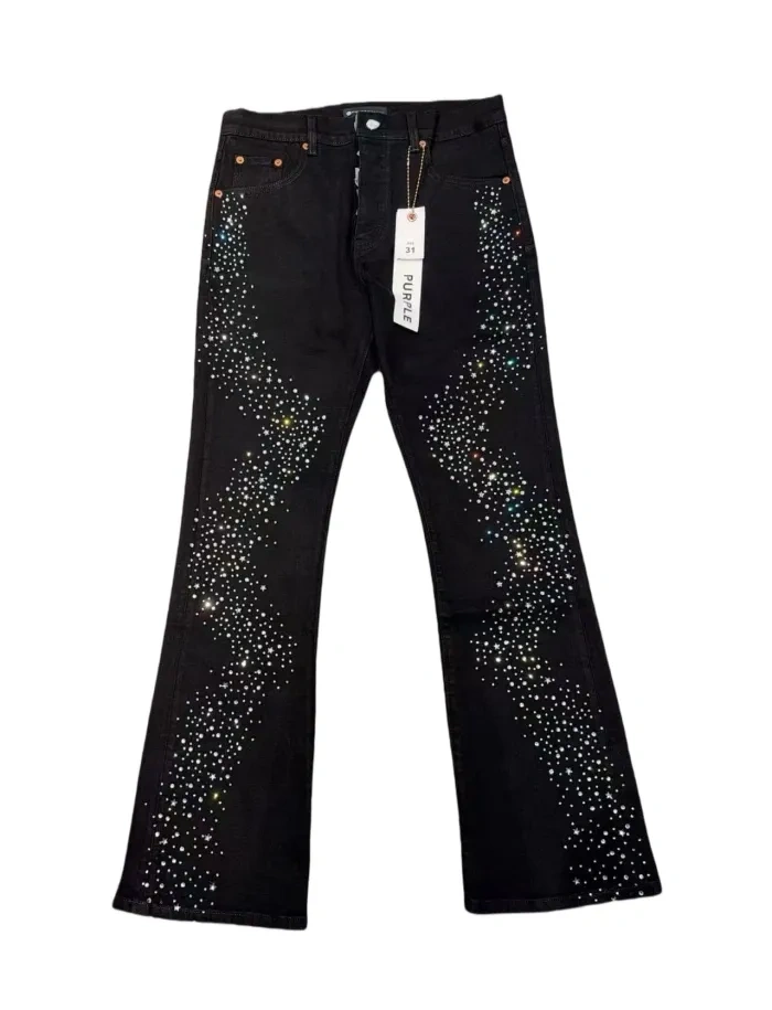 Purple Brand 1:1 quality version Wavy Zigzag Fine Rhinestone Embellishment Flared Jeans