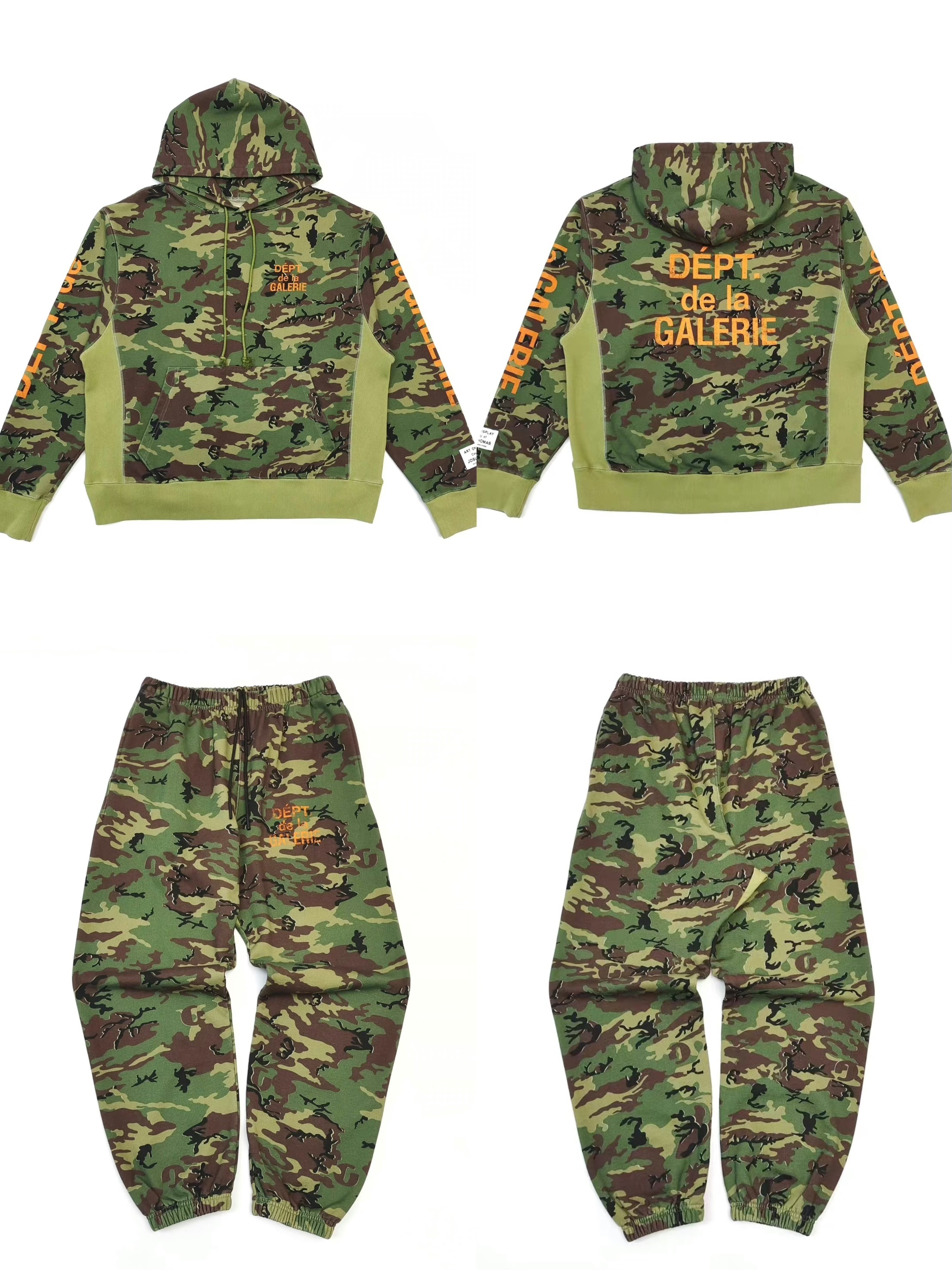 1:1 GD Green Camouflage Orange Character French Set Hoodie Pants