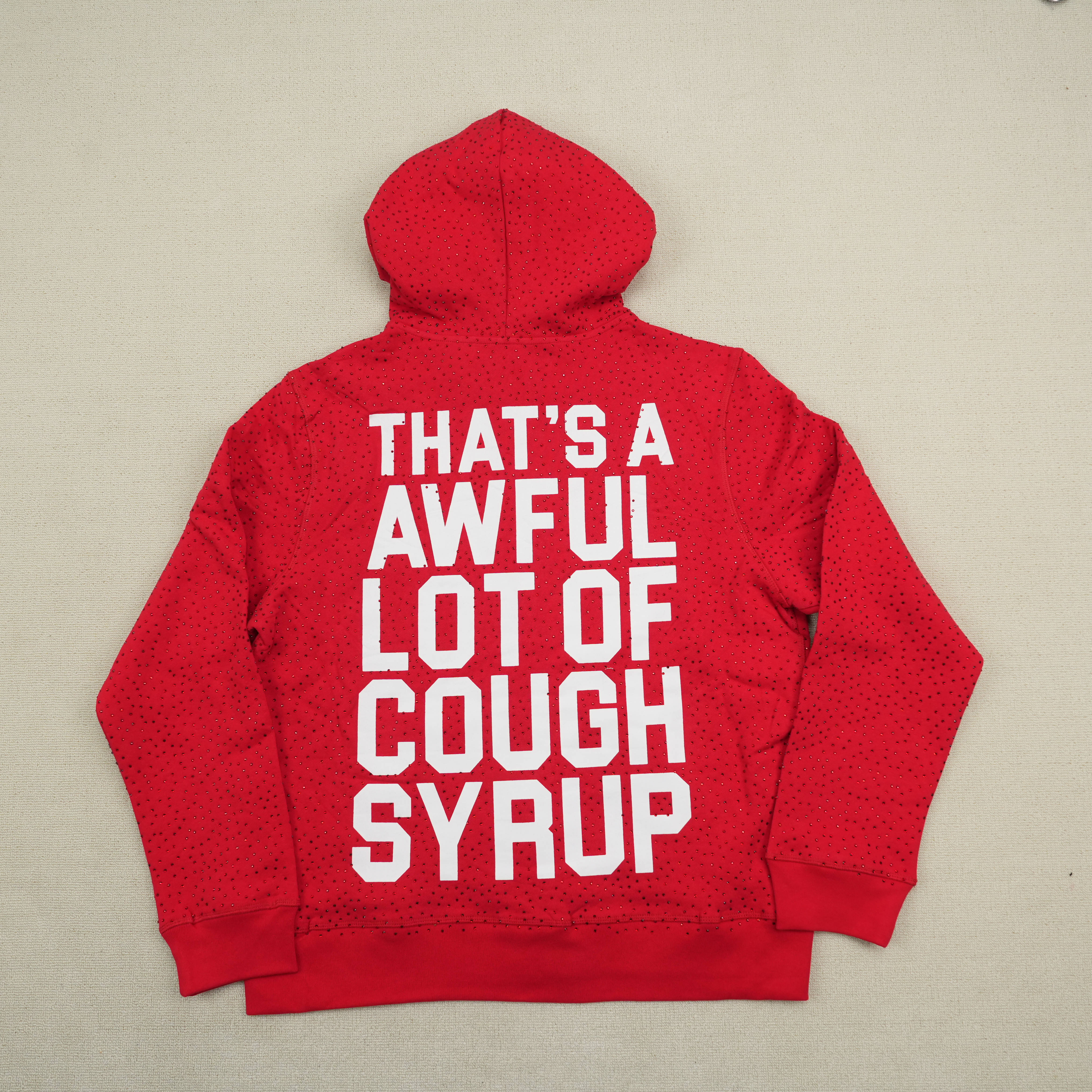 1:1 Thats A Awful Lot Of Cough Syrup Rhinestone Zip Hoodie And Pants Red