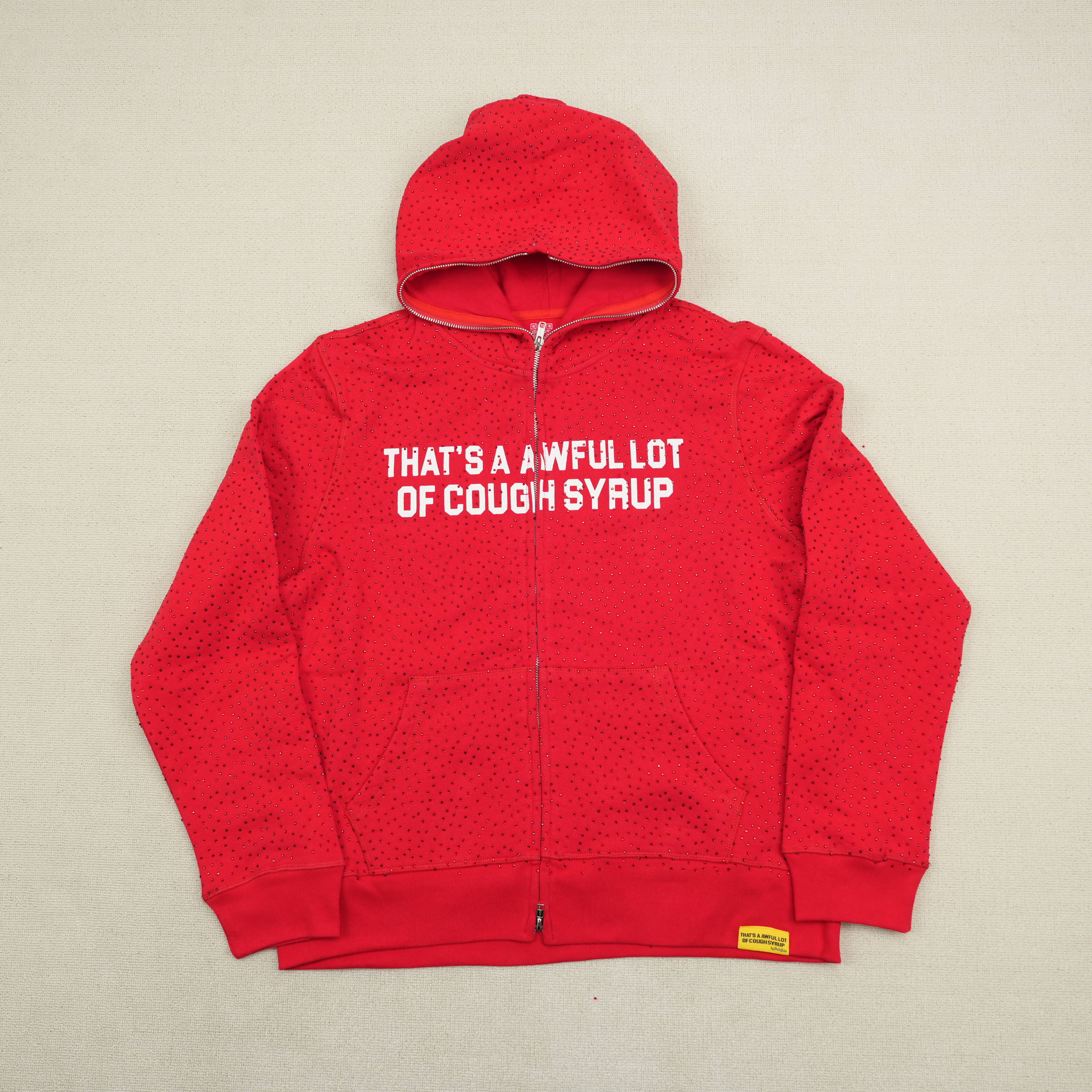 1:1 Thats A Awful Lot Of Cough Syrup Rhinestone Zip Hoodie And Pants Red